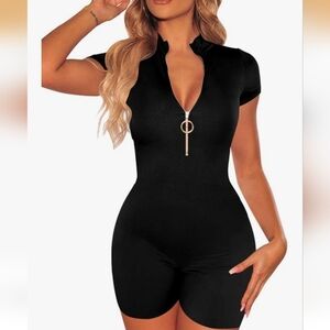 Amazon Black Zip-Up Short Sleeve Romper